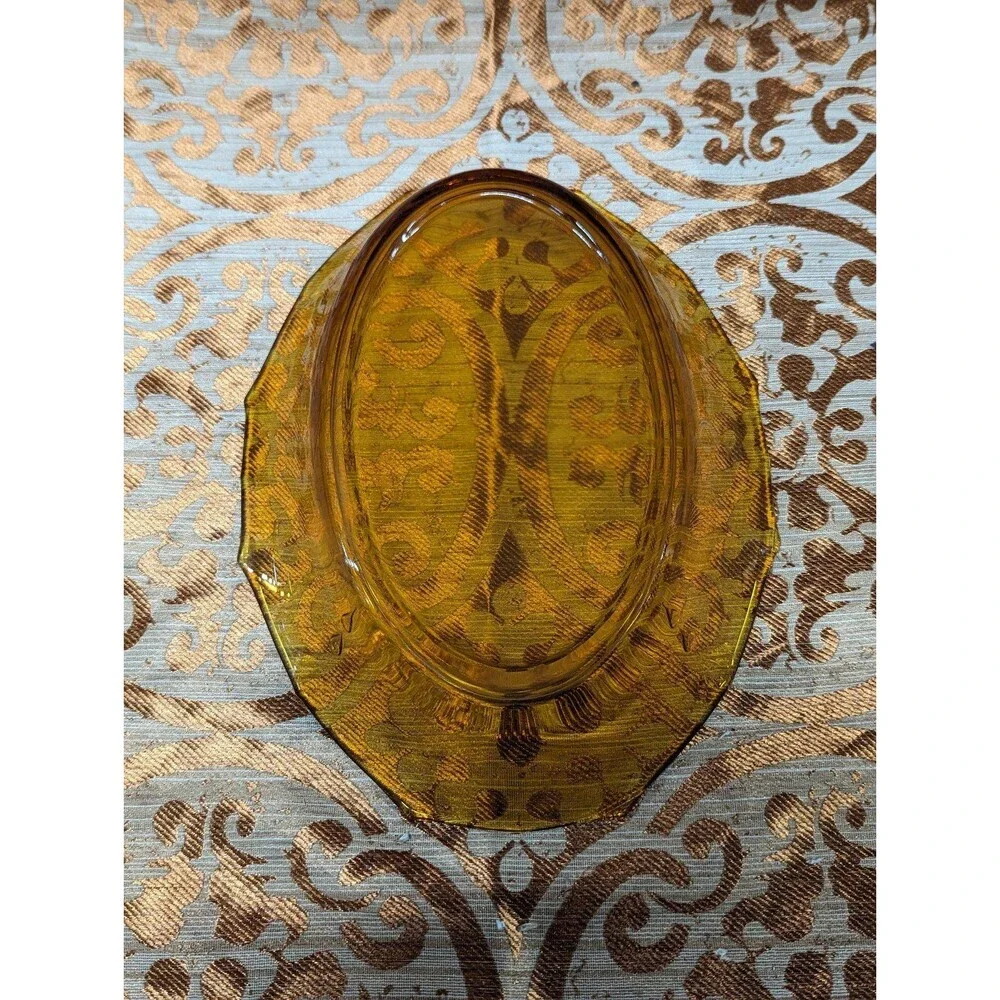 Vintage Amber Pressed Glass Creamer‎ and Tea Platter Tray Serving Dish Plate